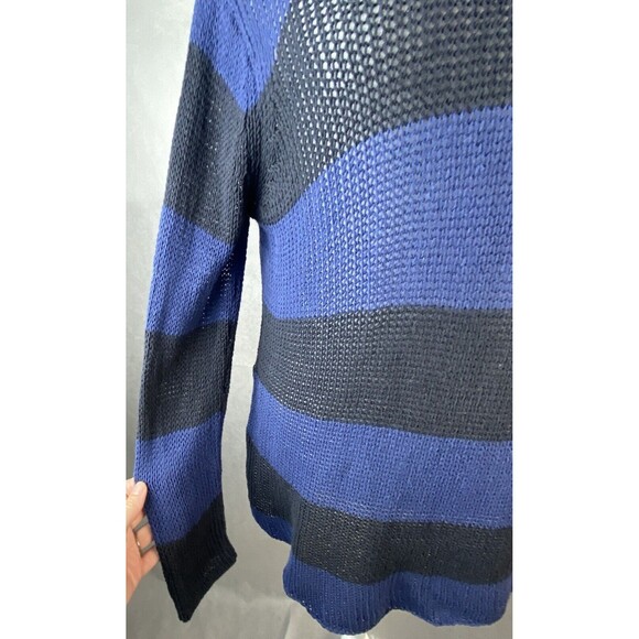 Wooden Ships Sweater M/L Open Knit Cowl Neck Blue Gray Striped Nautical Spring - Picture 8 of 13
